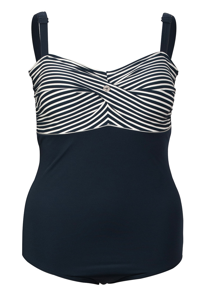 Navy Striped Padded Bra Swimsuit Plus Size Bras
